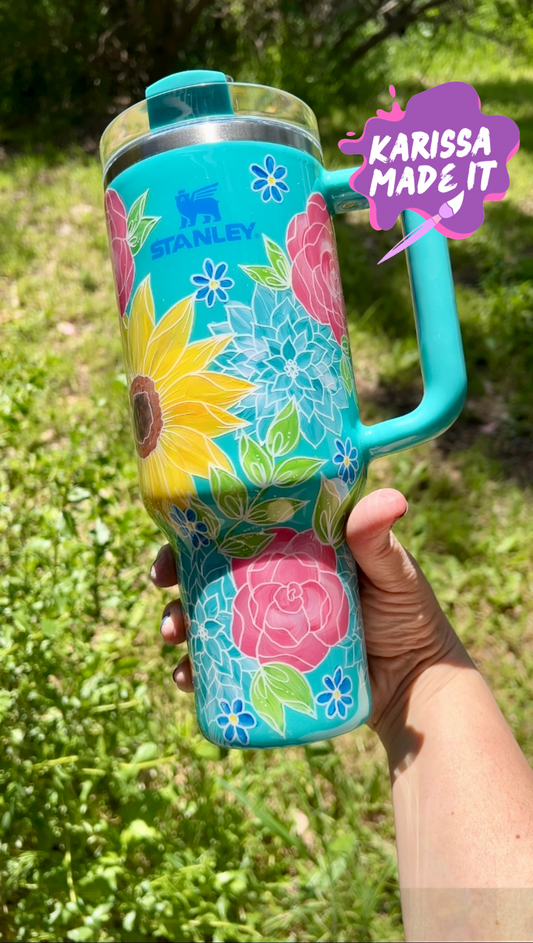 PREMADE Spring Floral Hand painted Stanley 40oz