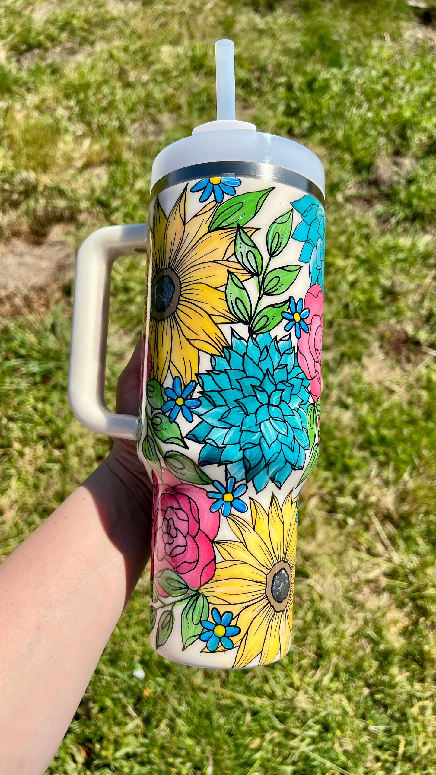 PREMADE Neutral Floral Hand painted Stanley 40oz