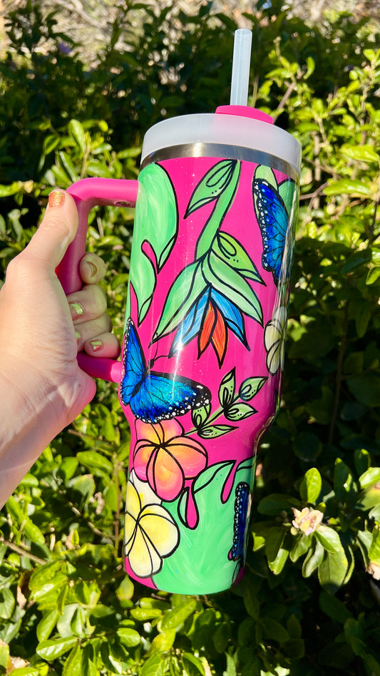 Hand painted tropical Stanley 40oz