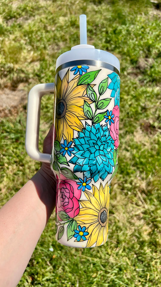 PRESALE Neutral Floral Hand painted Stanley 30oz